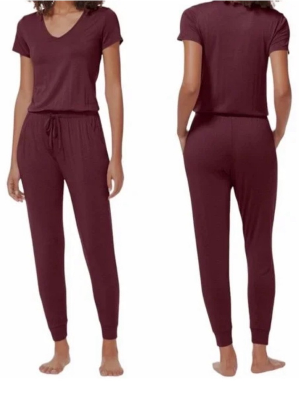 Tommy John Women's Modal V-Neck Cozy Short Sleeve Jumpsuit in Wine Medium NWT
